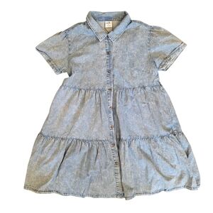 Little Bipsy Denim Tiered Button Down Dress